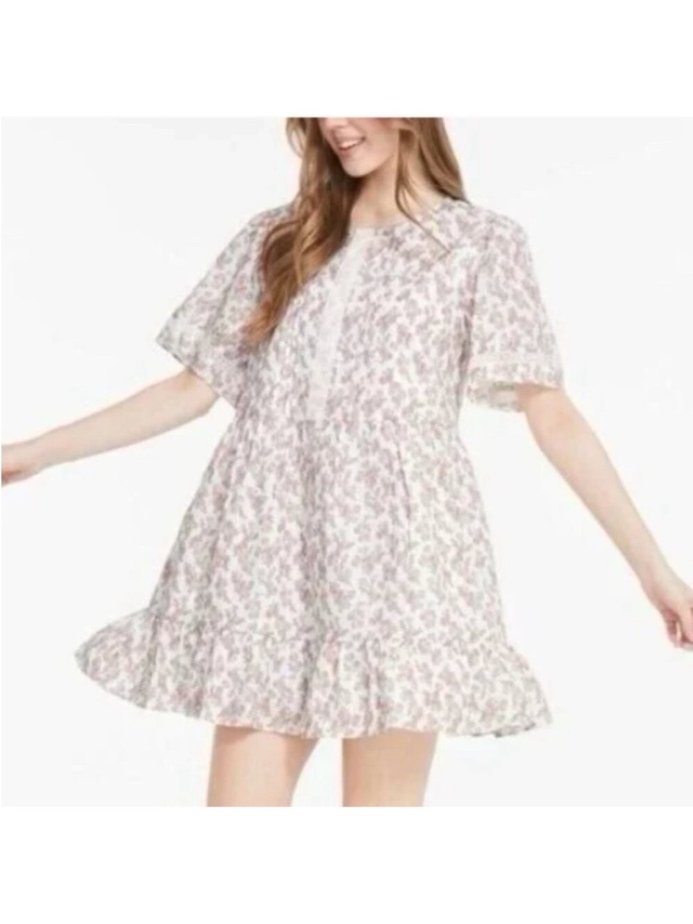 Jillian Harris Blushing Flower Tiered short Babydoll Cotton Dress, size S - Picture 3 of 16